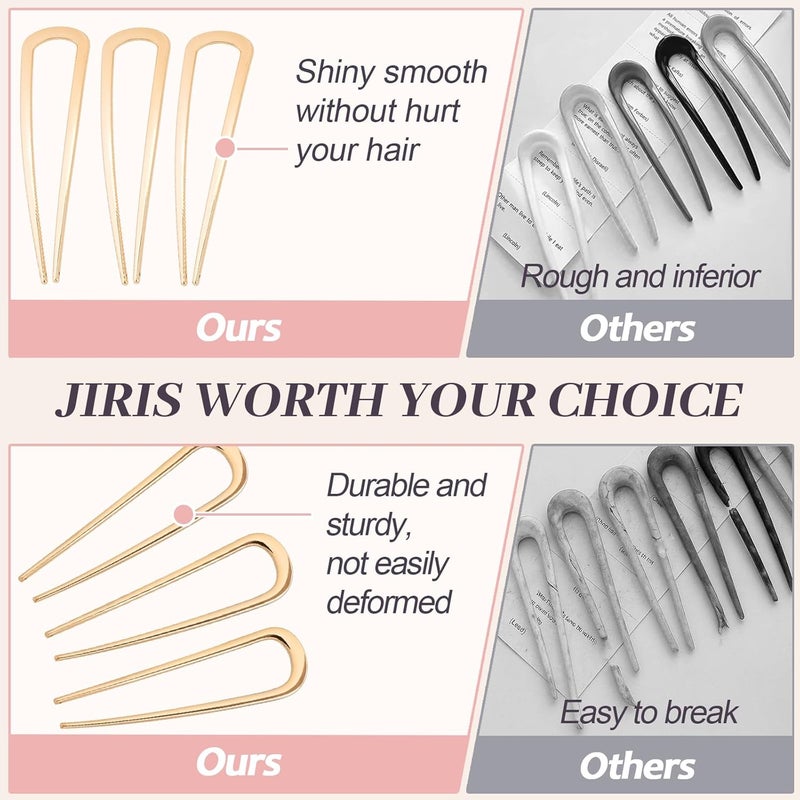 JIRIS 2PCS 4.2Inch French Hair Pins U-Shaped Pins for Women and Girls Fashion Metal Hair Pin French Twist Hair Pins for Buns, Updos,Stylish and Functional(set1-rabbit-gold) - Image 3